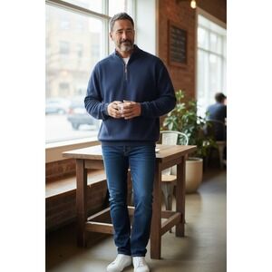 Tommy Bahama 1/4 Zip Pullover Sweater Men's XL Navy 100% Cotton Long Sleeves